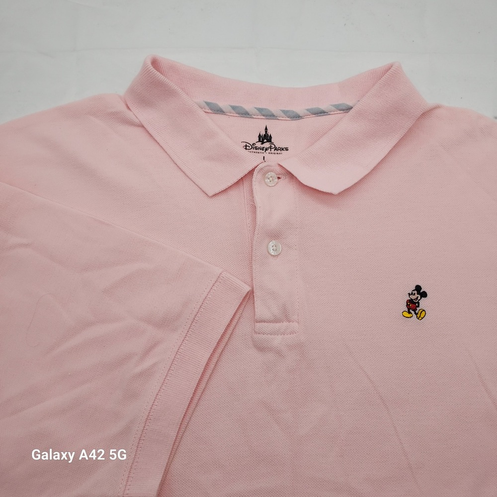 Disney Parks Mickey Mouse Embroidered Pink Polo Shirt Mens Large Cotton Pique